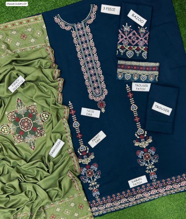 ST-2 Embroided 3 Piece Dhanak Unstitched Suit - Image 2