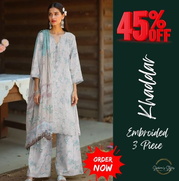 St-01 Unstitched 3 Piece Embroided Khaddar - Image 1