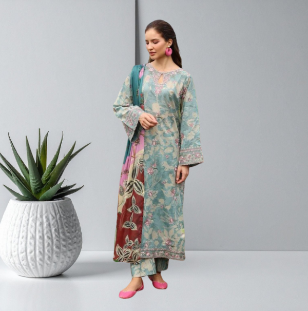 St-07 Digital Print Khaddar 3 Piece Unstitched - Image 1