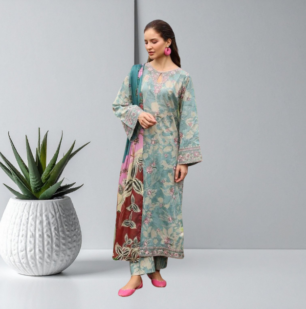 St-07 Digital Print Khaddar 3 Piece Unstitched - Image 1