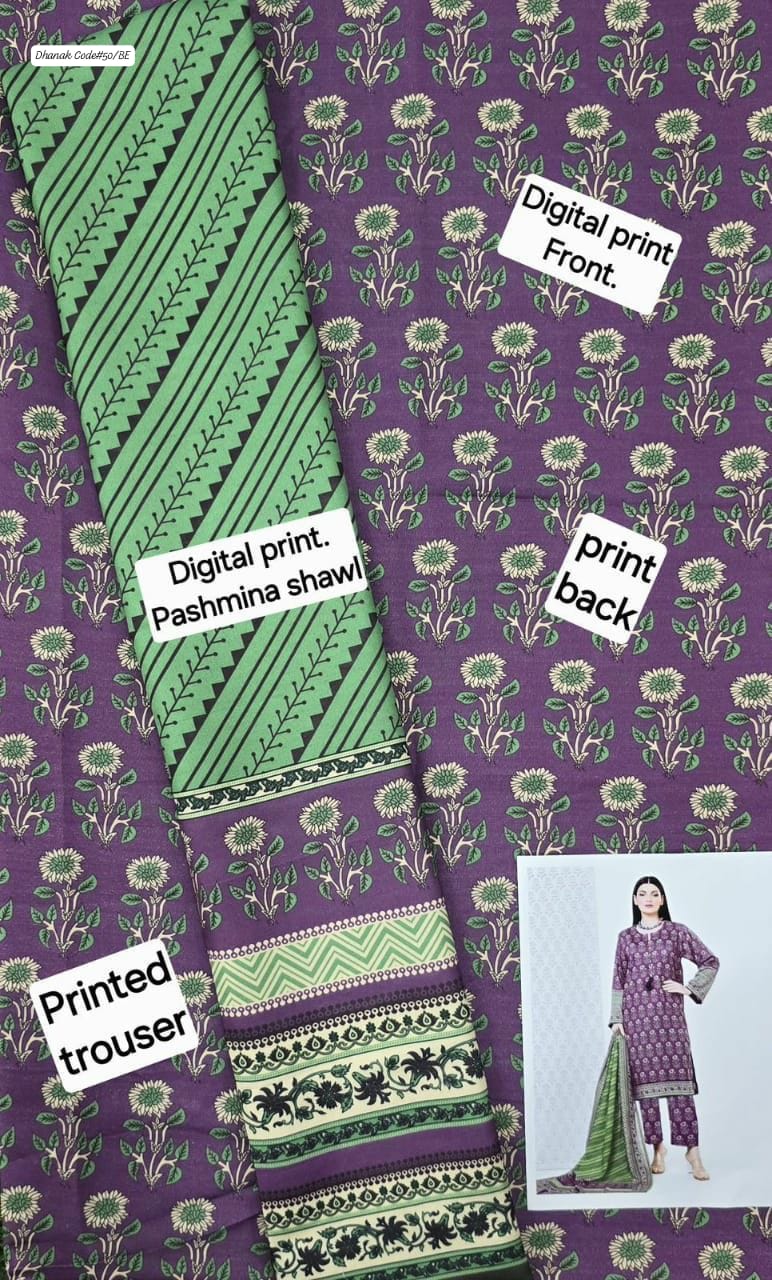 Shaheen Styles 100% Premium Winter Dhanak Collection Digital Print Shirt Digital Print Trouser Digital Print Dhanak Dupatta