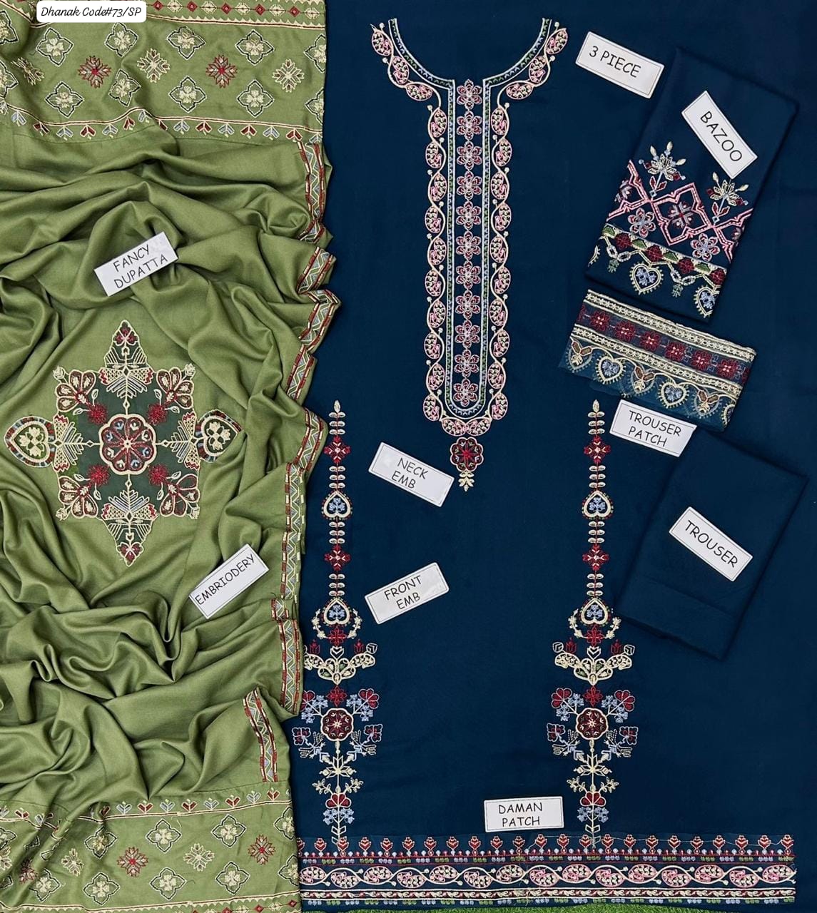 ST-2 Embroided 3 Piece Dhanak Unstitched Suit - Image 3