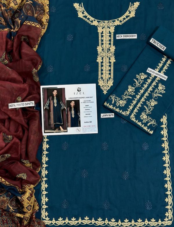 Pure Lawn 3PC Embroidered Suit - Image 3
